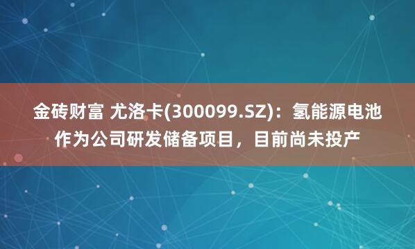 金砖财富 尤洛卡(300099.SZ)：氢能源电池作为公司研发储备项目，目前尚未投产