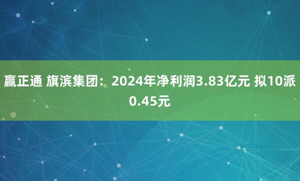 赢正通 旗滨集团：2024年净利润3.83亿元 拟10派0.45元